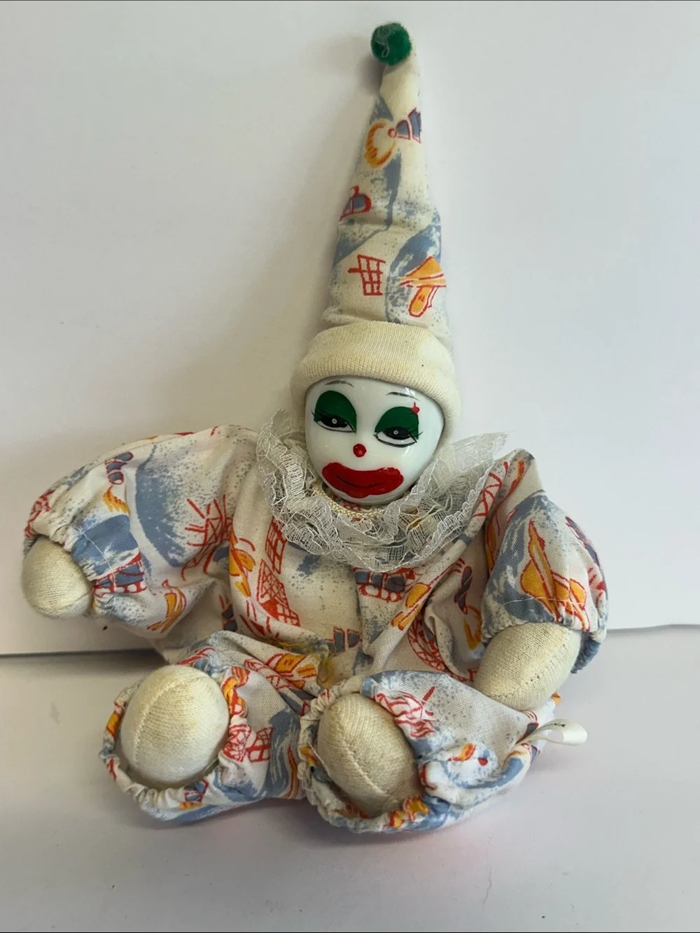 White and Multicolor Clown Plush Doll - Decorative Kids Toy
